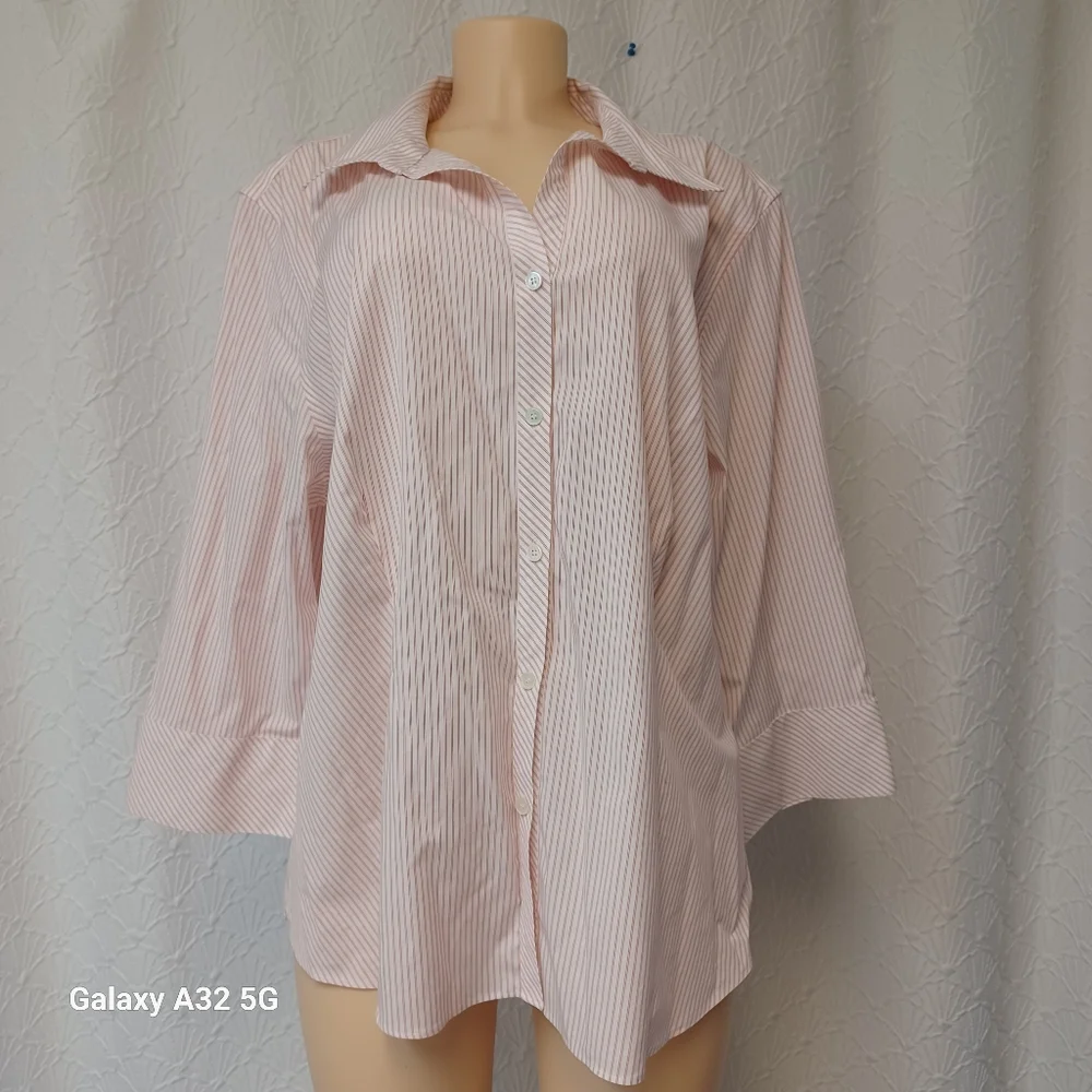 Talbots Women Size 22W Red Striped Blouse - Picture 1 of 14